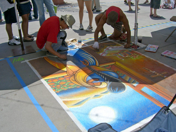 Pasadena Chalkfest 2006 - Ender and I working on the mural