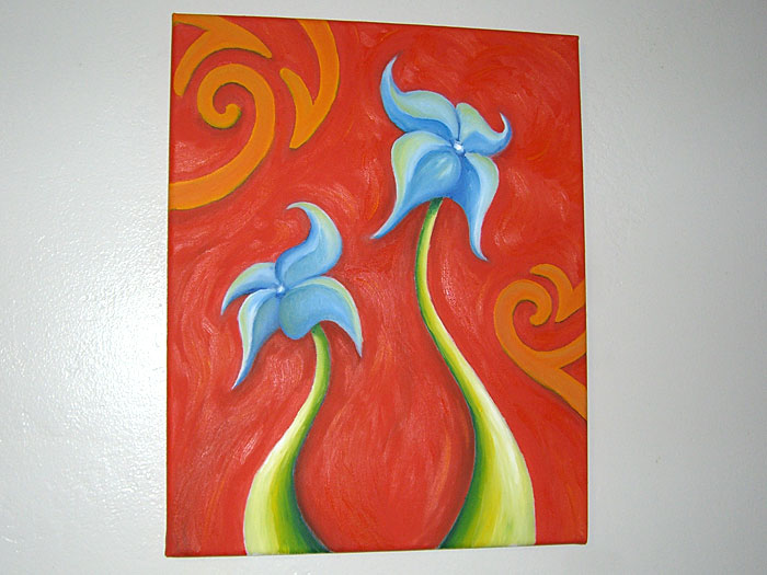 Painting Flower Two completed on wall